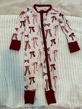 In my Jammers Maroon & Red Bow Footie Pajamas (Christmas pajamas)